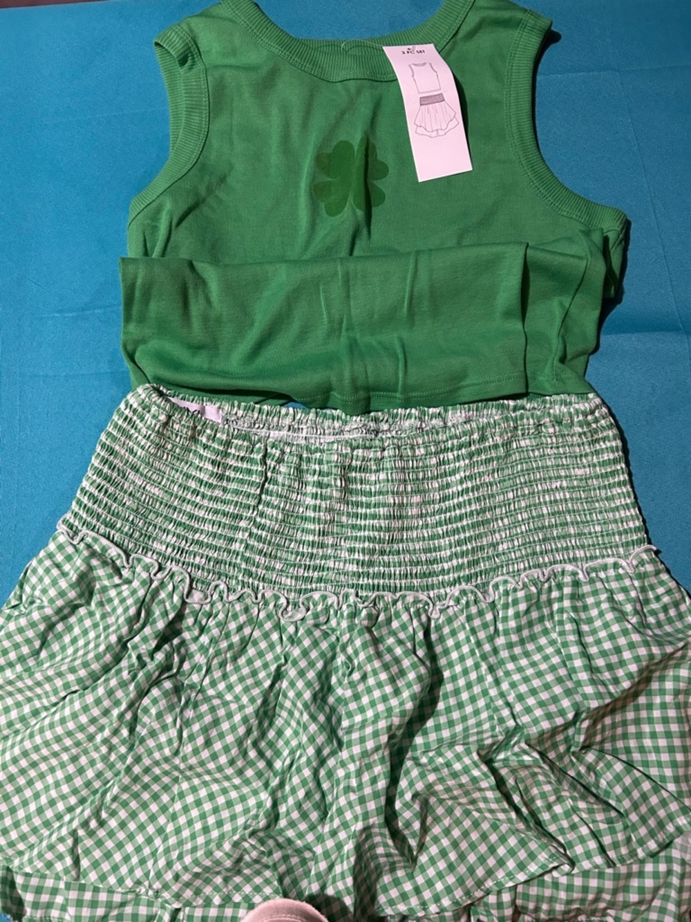 Nwt Green Two-Piece Dress Set - Casual Tank & Gingham Skirt